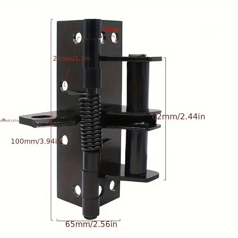 Dimensions de la charnière noire : 100mm de haut, 65mm de large