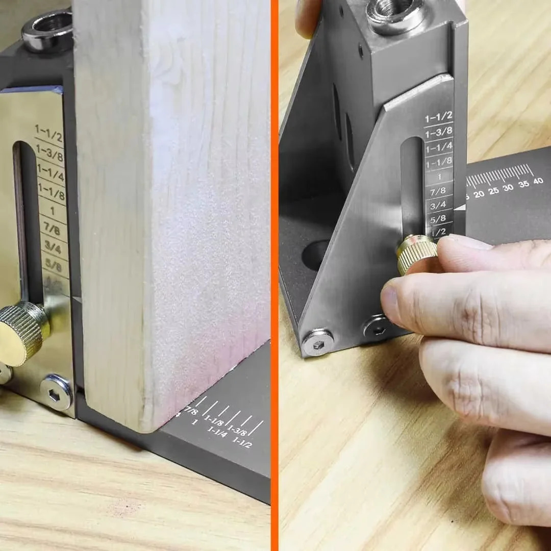 Détail de l'ajustement du gabarit à l'épaisseur du bois