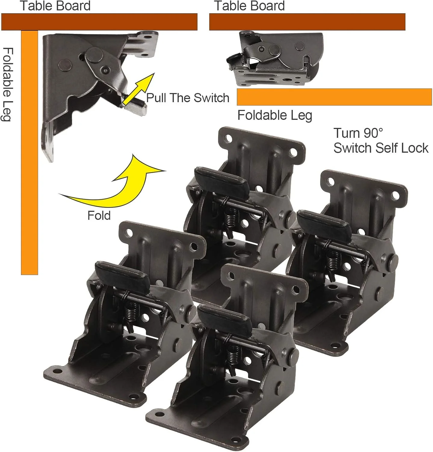 Instructions d'utilisation pour plier et déplier la charnière de table