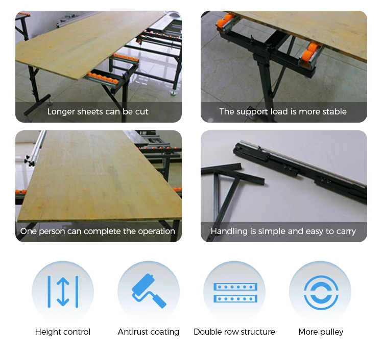 Avantages : Coupe de longs panneaux, Charge stable, Opération par une personne, Transport simple