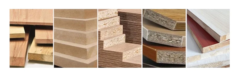 Échantillons de divers types de bois et panneaux composites