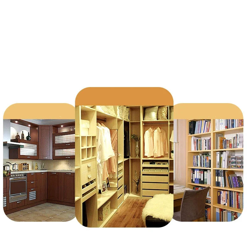 Exemples d'utilisation dans une cuisine, un dressing et une bibliothèque