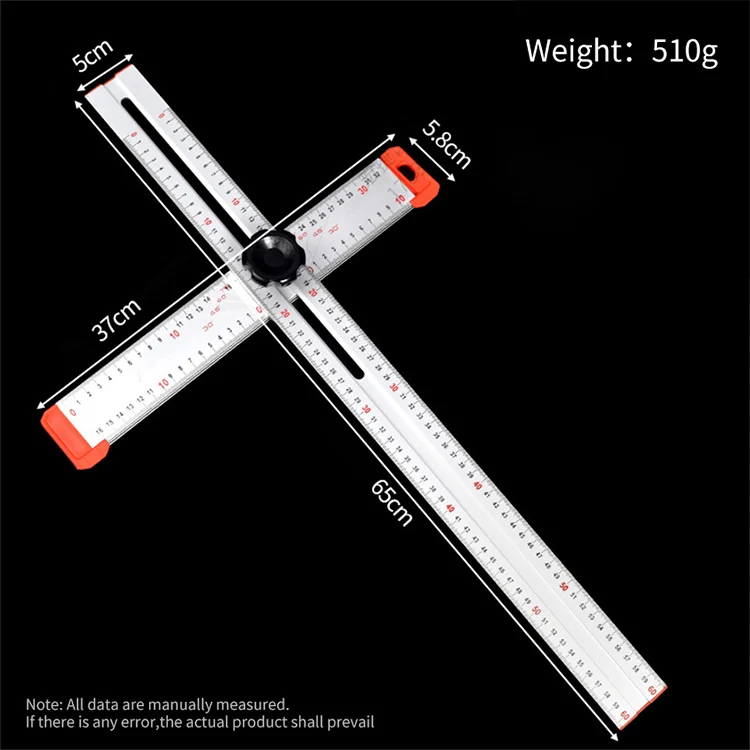 Dimensions détaillées de la règle en T (65cm)