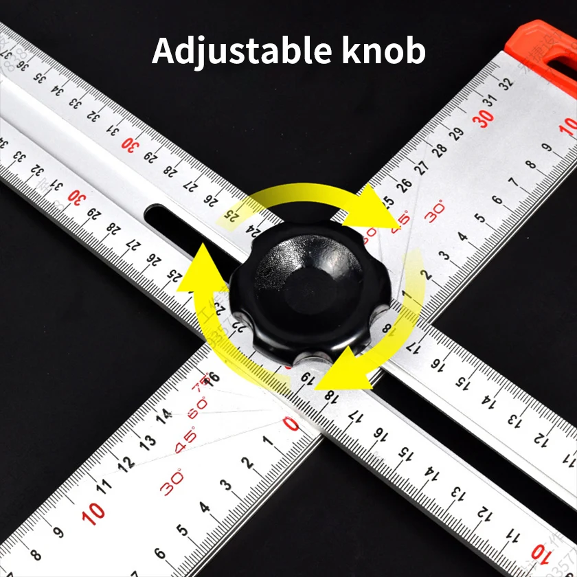 Règle d'Angle Multifonctionnelle en T, Équerre de Maçon/Menuisier Réglable (0-90°), Rallonge Aluminium - Photo